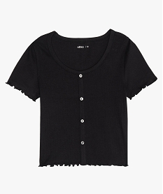 tee-shirt fille coupe courte avec finitions volantees noir tee-shirtsB714801_1