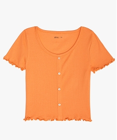 GEMO Tee-shirt fille coupe courte avec finitions volantées Orange