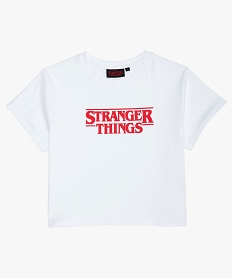GEMO Tee-shirt fille coupe courte avec inscription – Stranger Things Blanc