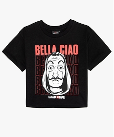 GEMO Tee-shirt fille crop top imprimé - La Casa de Papel Noir