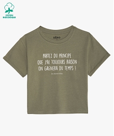 GEMO Tee-shirt fille court à message humoristique - GEMO x Les Vilaines filles Vert