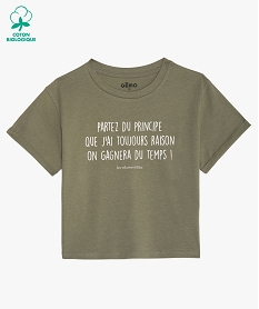 tee-shirt fille court a message humoristique - gemo x les vilaines filles vertB715501_1