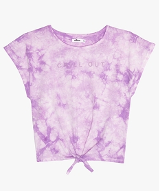 GEMO Tee-shirt fille court et oversize noué devant violet standard