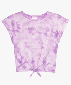 GEMO Tee-shirt fille court et oversize noué devant Violet