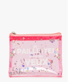 GEMO Pochette fille en vinyle avec inscription et paillettes Rose