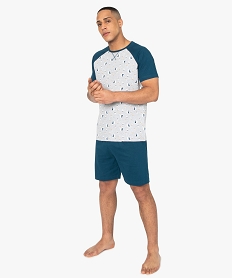 GEMO Pyjashort homme en coton stretch motif bateau Bleu