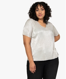 tee-shirt femme grande taille plisse en lurex beigeB723401_1