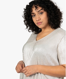 tee-shirt femme grande taille plisse en lurex beigeB723401_2