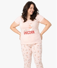 GEMO Pyjama femme grande taille avec message humoristique Rose