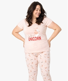 GEMO Pyjama femme grande taille avec message humoristique rose vif