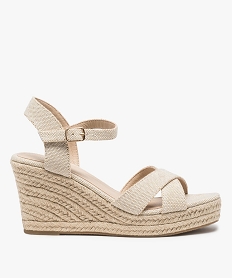 GEMO Sandales femme à talon compensé et brides unies beige standard