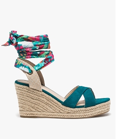 GEMO Sandales femme à talon compensé et brides unies bleu standard