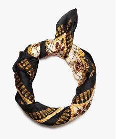 foulard femme imprime en matiere satinee noirB730501_2