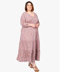 GEMO Robe femme grande taille longue imprimée à manches 34 Imprimé