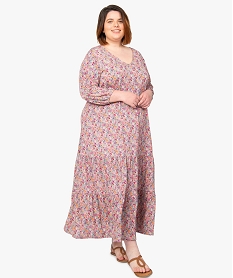 GEMO Robe femme grande taille longue imprimée à manches 34 Rouge