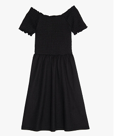 GEMO Robe fille en maille gaufrée et buste à smocks Noir