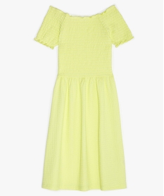 GEMO Robe fille en maille gaufrée et buste à smocks Jaune