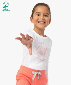 GEMO Tee-shirt fille à manches longues avec motif girly blanc standard