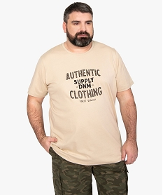 GEMO Tee-shirt homme à manches courtes avec inscription sur lavant Beige