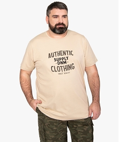 GEMO Tee-shirt homme à manches courtes avec inscription sur l’avant Beige