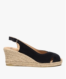 GEMO Sandales femme à talon compensé et dessus cuir velours Bleu