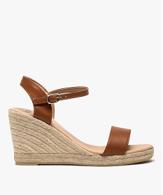 GEMO Sandales femme à talon compensé en corde et brides cuir marron standard