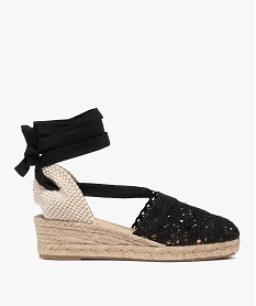 GEMO Sandales femme compensées dessus macramé uni noir standard