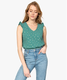 GEMO Blouse femme en gaze de coton à motifs dorés Vert