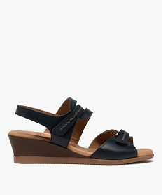GEMO Sandales femme à petit talon compensé et brides scratch Bleu
