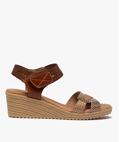 GEMO Sandales femme à talon compensé et bride scratch marron standard