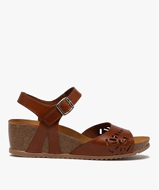 GEMO Sandales femme à talon compensé et bride en cuir ajouré marron vif
