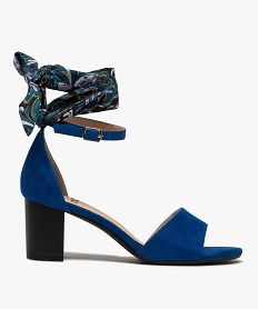 GEMO Sandales femme à talon carré et lanière foulard bleu standard