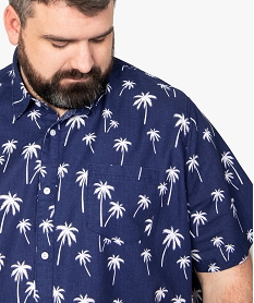 chemise homme grande taille en lin a motifs palmiers bleu chemise manches courtesB744201_2