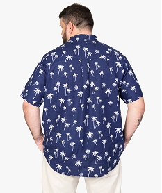 chemise homme grande taille en lin a motifs palmiers bleu chemise manches courtesB744201_3