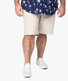 GEMO Bermuda homme grande taille en lin avec taille élastiquée beige standard