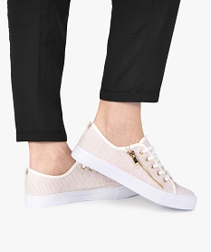 GEMO Tennis femme en toile avec double fermeture lacets et zip beige standard