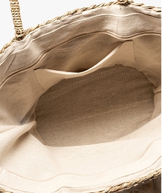 sac de plage femme en paille tressee avec pompons et coquillages beigeB748201_3