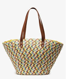 GEMO Sac de plage femme en paille tressée Multicolore