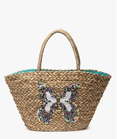 sac de plage femme en paille avec motif papillon en sequins beigeB748701_1