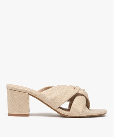 GEMO Mules femme à talon carré et brides drapées en toile Beige