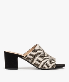 GEMO Mules femme à talon carré et large bandeau tissé noir standard