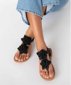 GEMO Sandales femme à entre-doigt ornées de fleurs en relief - Valentina Baldano noir standard