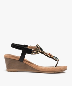 GEMO Sandales femme à enfiler dessus perles et talon compensé coloris assortis