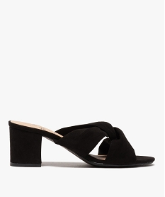 GEMO Mules femme unies à talon carré - Coupe pied large noir standard