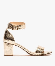GEMO Sandales femme à talon unies coupe spéciale pied large dore