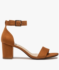 GEMO Sandales femme à talon large et bride cheville dessus suédine marron standard