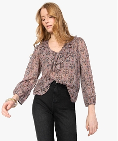 GEMO Blouse femme en voile imprimé et col volanté Imprimé