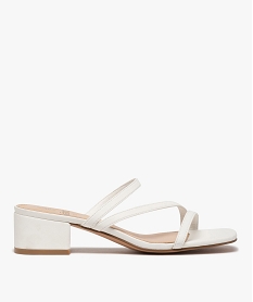 GEMO Mules femme à talon carré et fines brides unies blanc standard