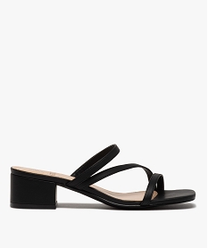 GEMO Mules femme à talon carré et fines brides unies noir standard