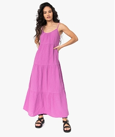 GEMO Robe femme longue et ample à fines bretelles Rose